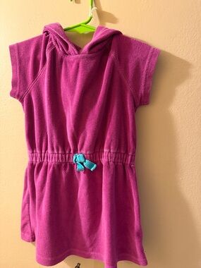 Hanna Andersson Pink Hooded Kids Swim Coverup with Blue Tie